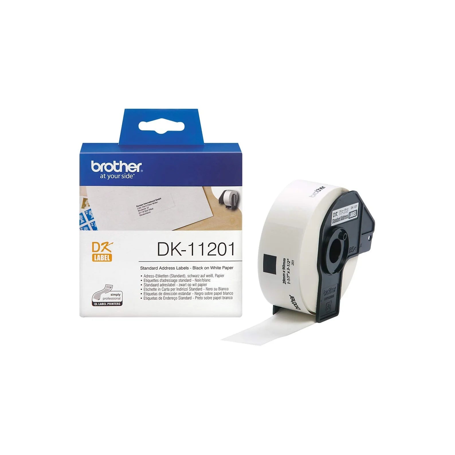 Brother Genuine DK-11201 Standard Address Labelling Tape for QL Printers - Black on White, 29mm wide