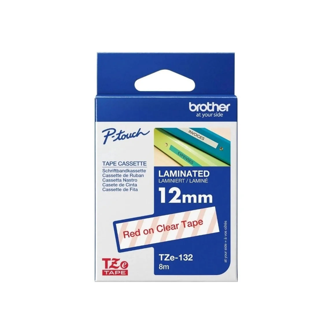 Brother Genuine TZE-132 Labelling Tape for P-Touch label Printers - Red on Clear, 12mm wide