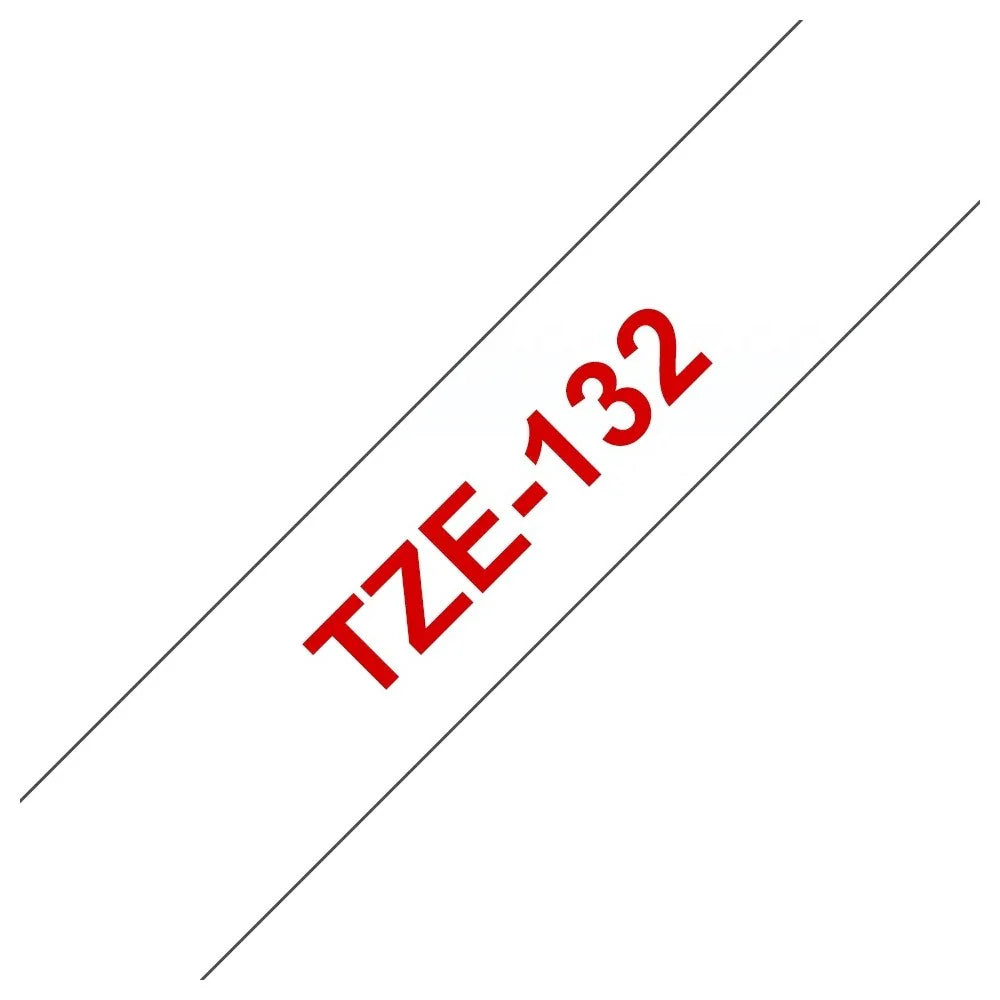 Brother Genuine TZE-132 Labelling Tape for P-Touch label Printers - Red on Clear, 12mm wide
