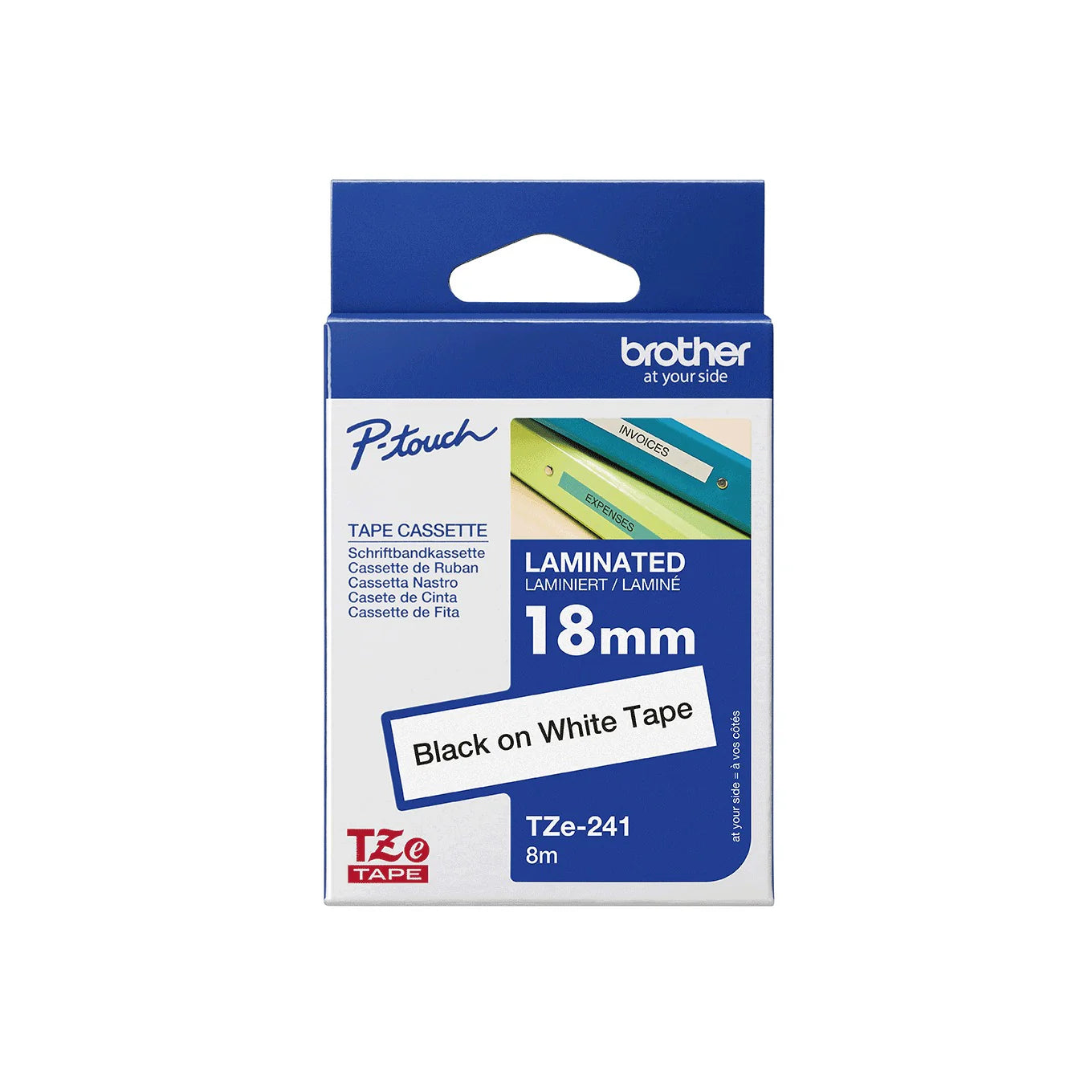 Brother Genuine TZE-241 Labelling Tape for P-Touch label Printers - Black on White, 18mm wide