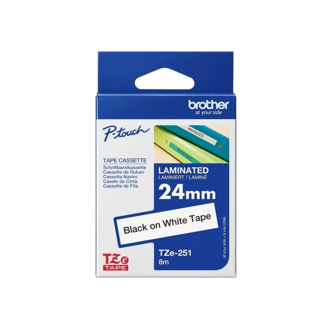 Brother Genuine TZE-251 Labelling Tape for P-Touch label Printers - Black on White, 24mm wide