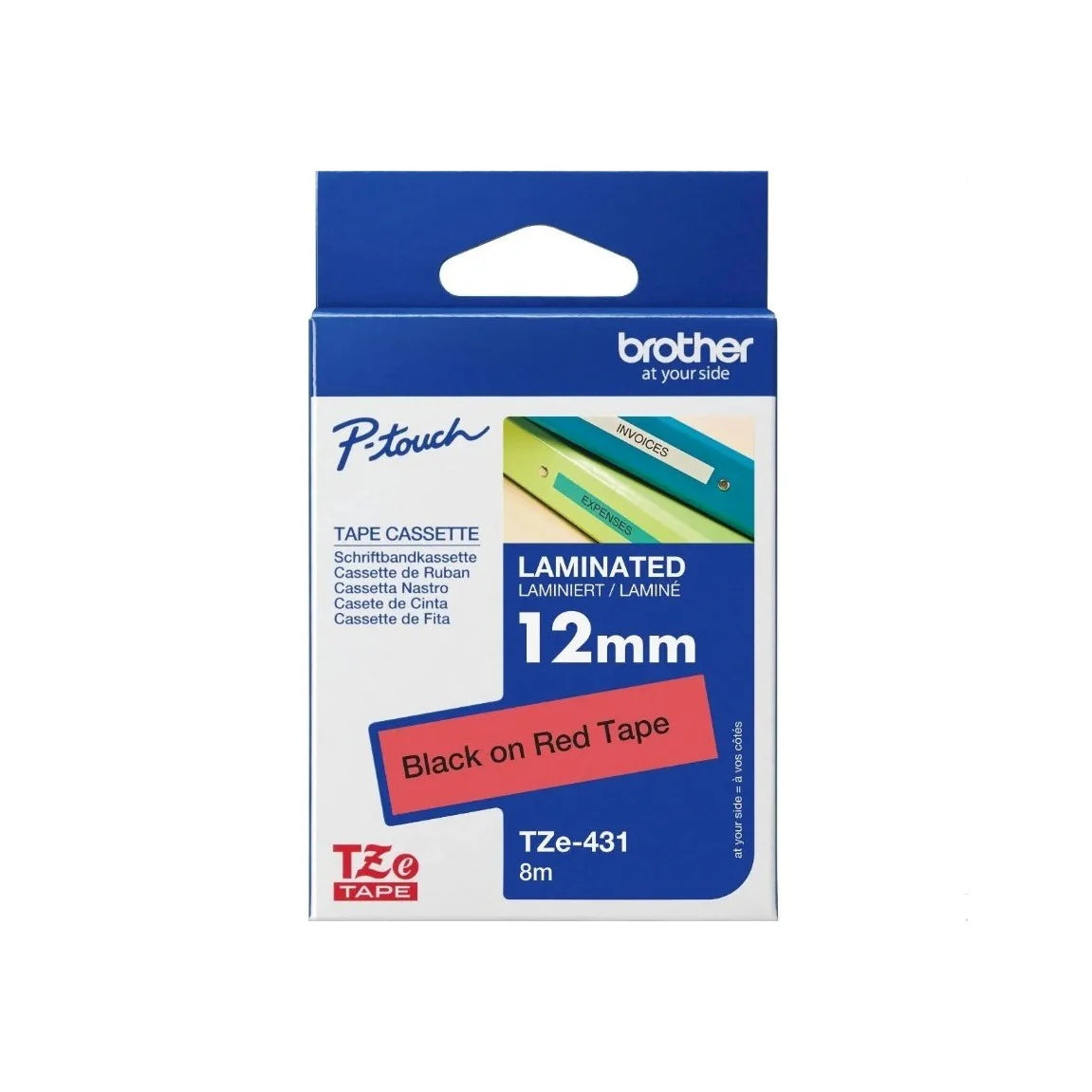 Brother Genuine TZE-431 Labelling Tape for P-Touch label Printers - Black on Red, 12mm wide