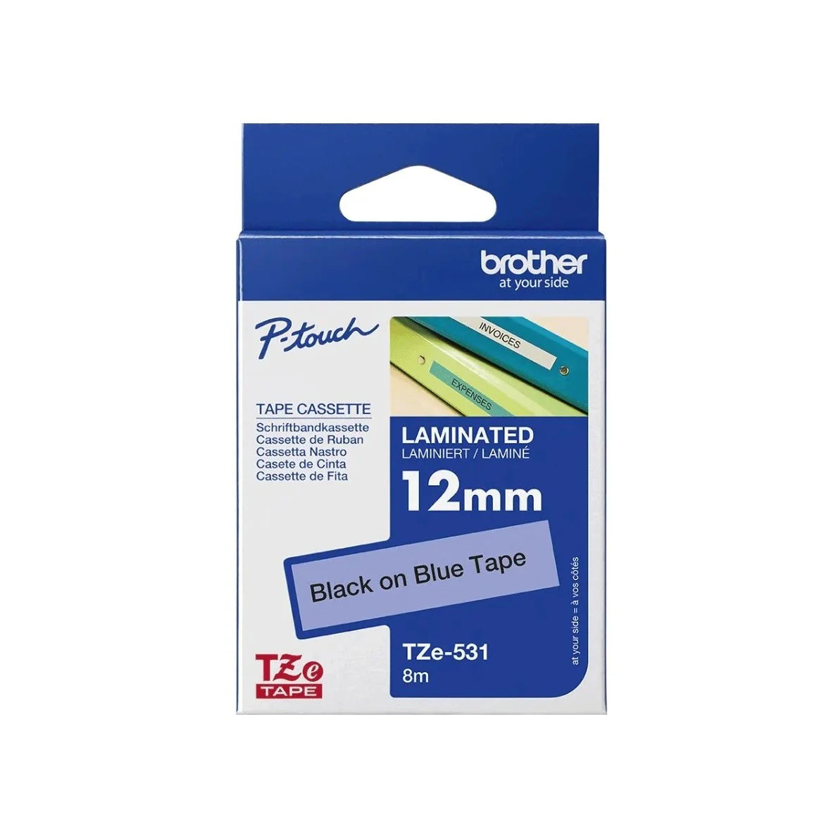 Brother Genuine TZE-531 Labelling Tape for P-Touch label Printers - Black on Blue, 12mm wide