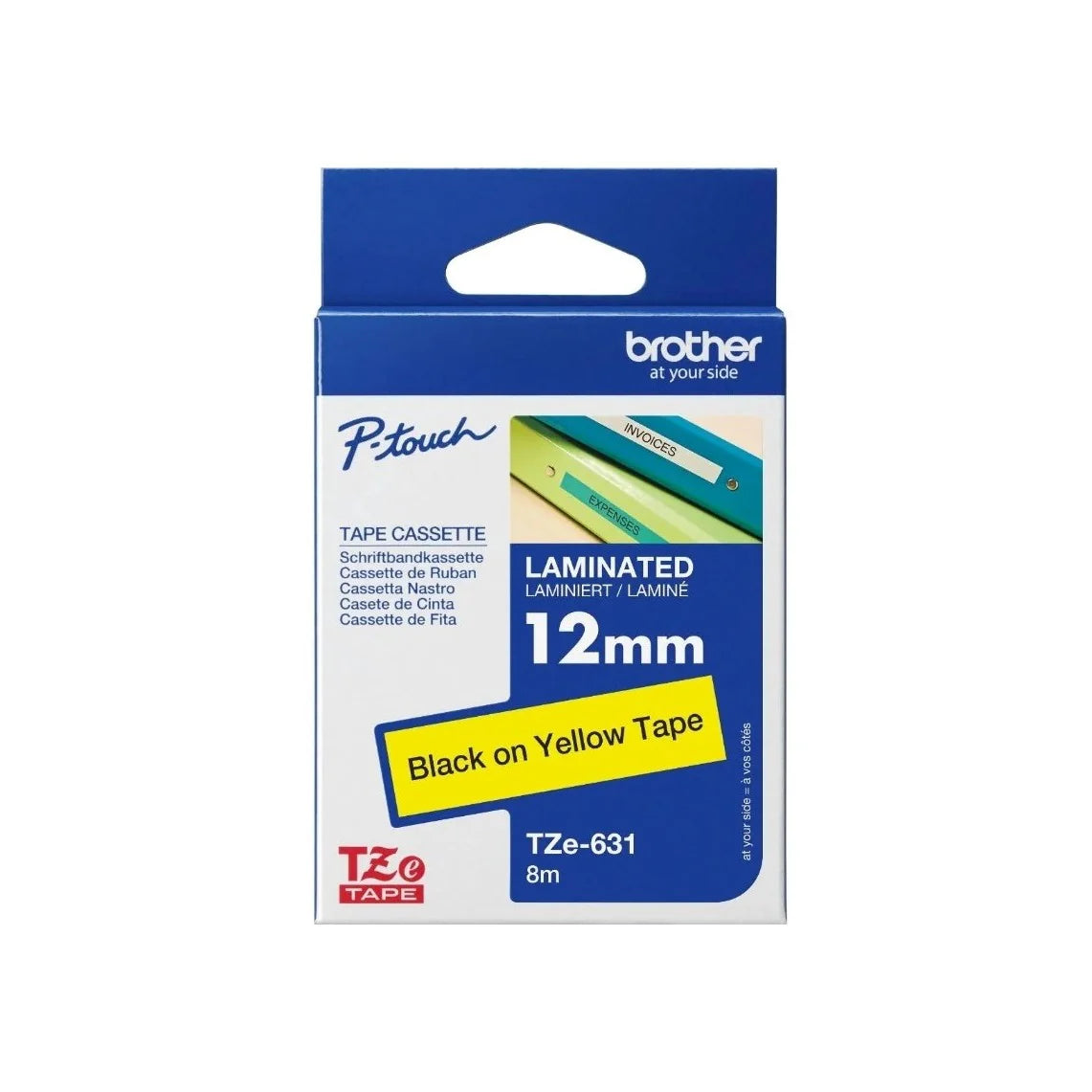 Brother Genuine TZE-631 Labelling Tape for P-Touch label Printers - Black on Yellow, 12mm wide