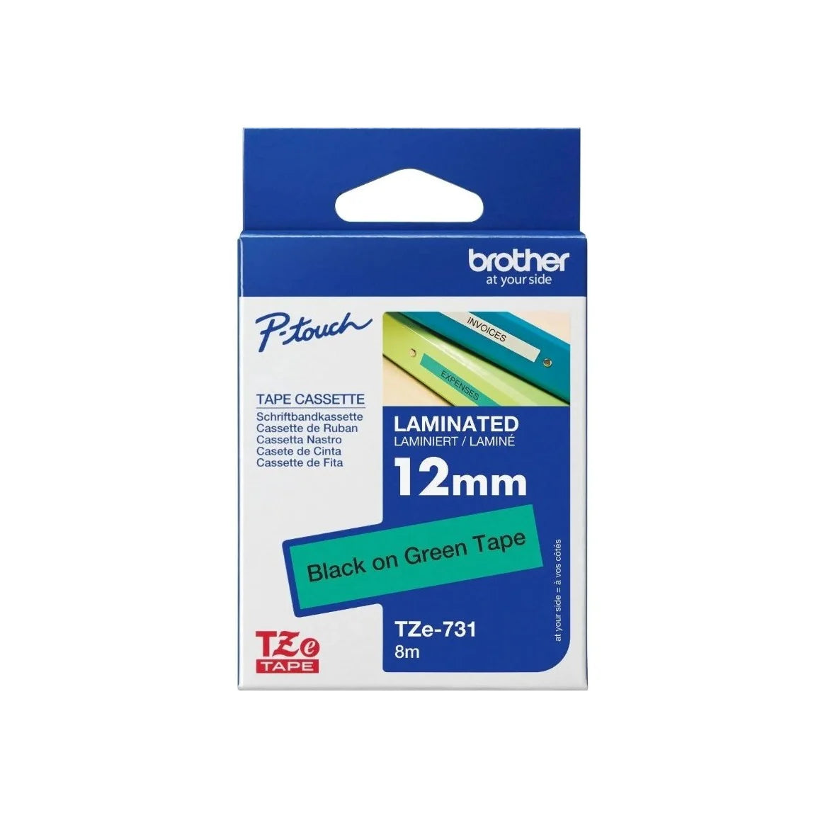 Brother Genuine TZE-731 Labelling Tape for P-Touch label Printers - Black on Green 12mm wide