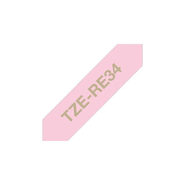 Brother Genuine TZE-RE34 Labelling Tape for P-Touch label Printers - Gold on Pink Ribbon, 12mm wide
