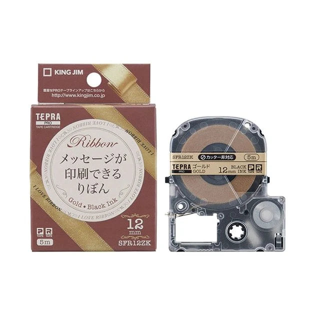 KIM JIM SFR12ZK TEPRA PRO Tape Gold Ribbon Black Ink 12mm -Made in Japan