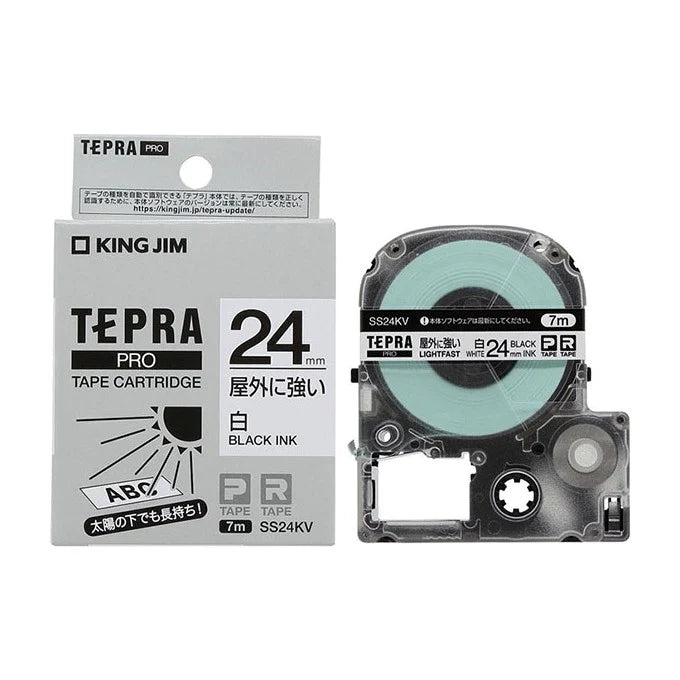 KING JIM SS24KV TEPRA PRO Tape White Light Fast Label /Black Ink for Outdoors Sun Proof 24mm-Made in Japan