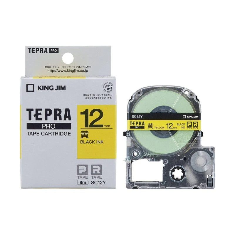 King Jim SC12Y TEPRA PRO Tape Cartridge Yellow Ribbon /Black Ink 12mm - Made in Japan