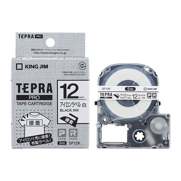 King Jim SF12K TEPRA PRO Tape for Fabrics Ironing Black Ink 12mm Made in Japan