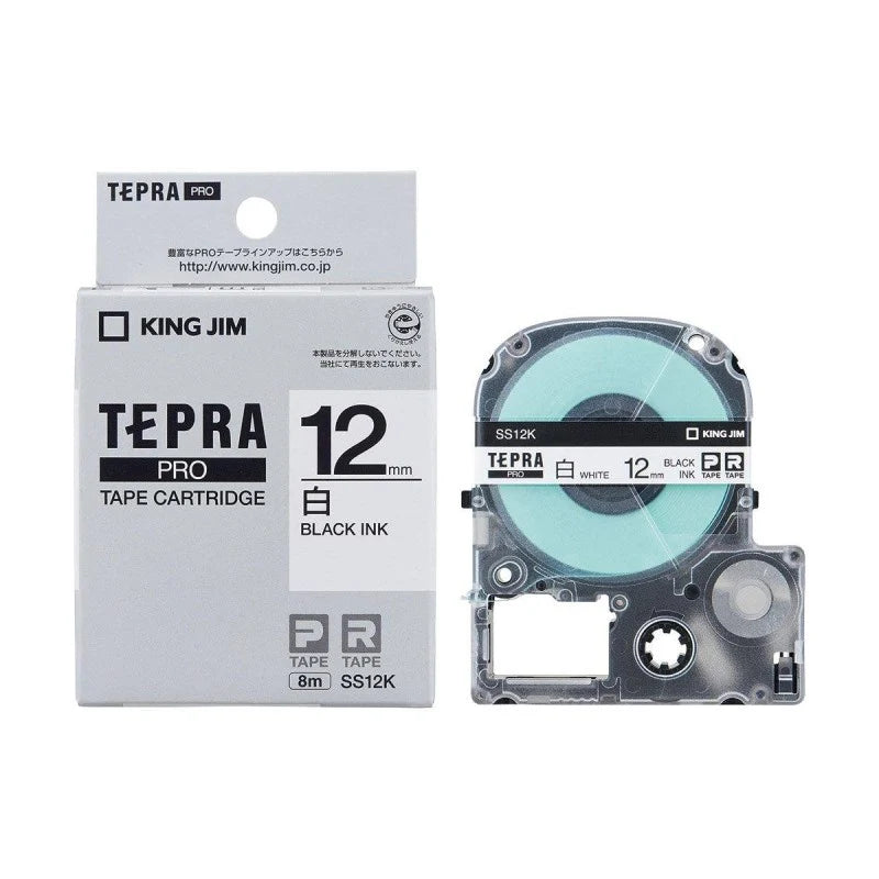 King Jim SS12K TEPRA PRO Tape Cartridge White /Black Ink 12mm -Made in Japan
