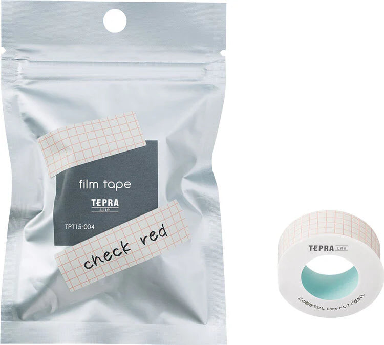 King Jim TPT15-004 TEPRA Lite Film Tape Width 15mm Check Red-Made in Japan
